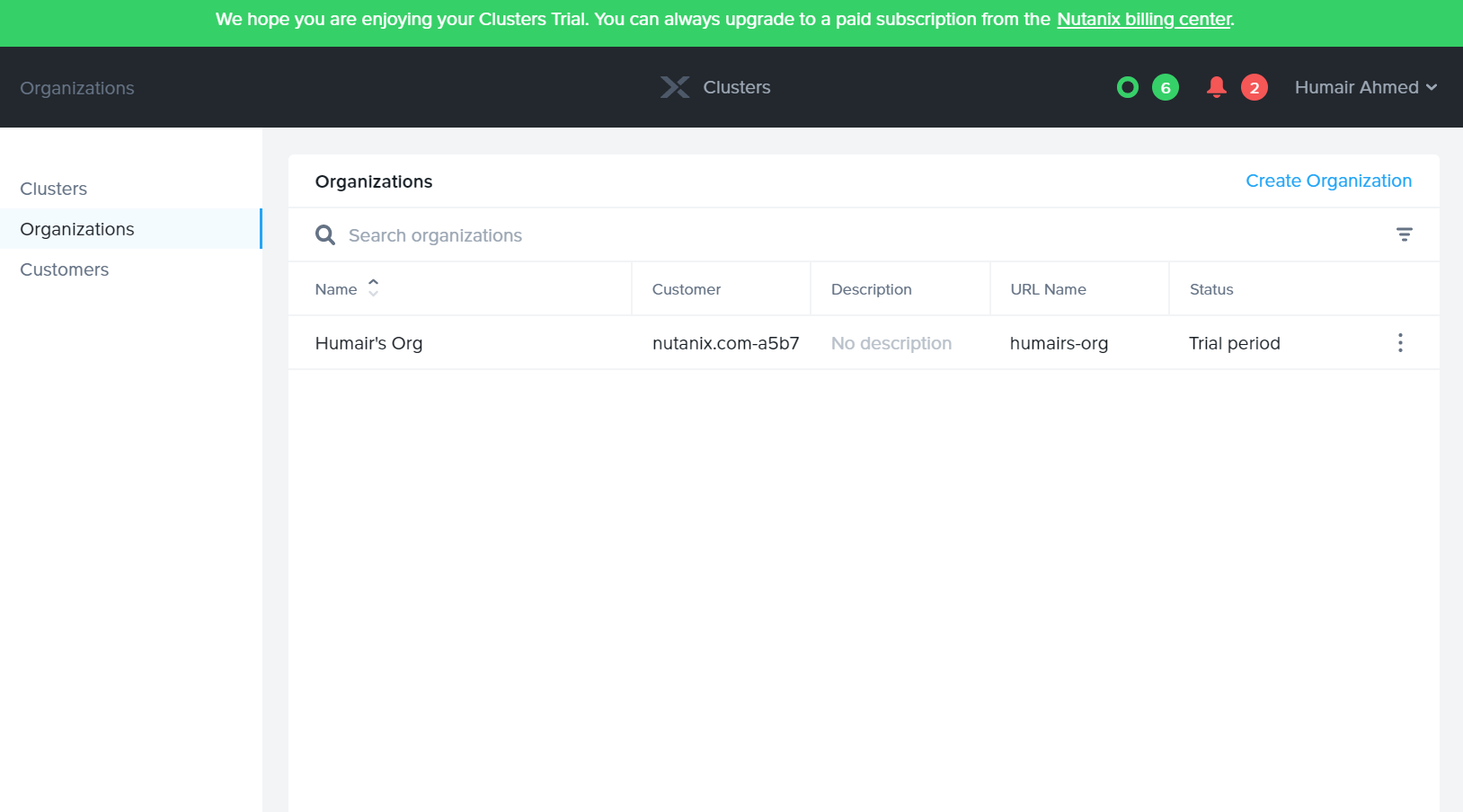 Create an 'Organization', link cloud account, and deploy Nutanix Cluster